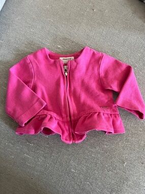 Mayoral Pink Ruffle Zip-Up Cardigan